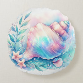 Cojín Redondo Soft Iridescent Pastel Hues Conch Seashell