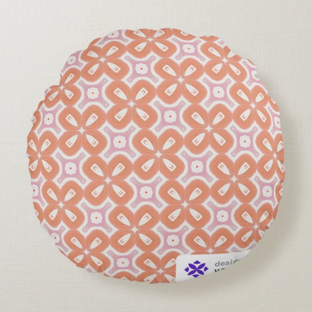 Cojín Redondo Soft Orange & Pink Floral Geometric Round Pillow – (Anverso)