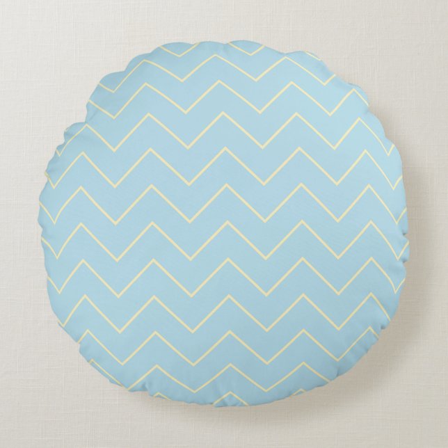 Cojín Redondo Soft Yellow Chevron on Blue Throw Pillow Round (Anverso)