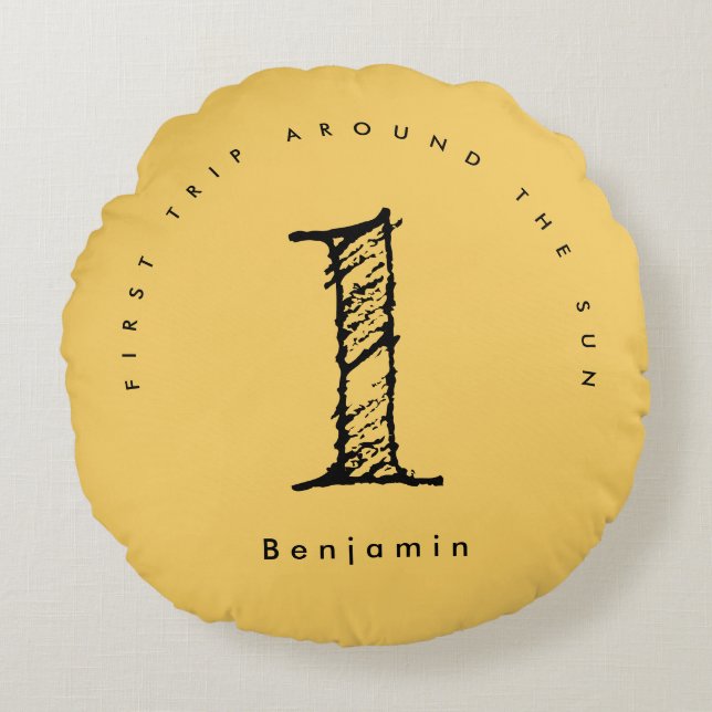 Cojín Redondo sol 1 cumpleaños color agua sol (Anverso)