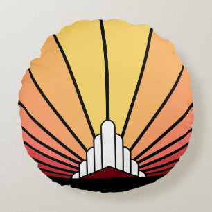 Cojín Redondo Sol Art Decó al amanecer