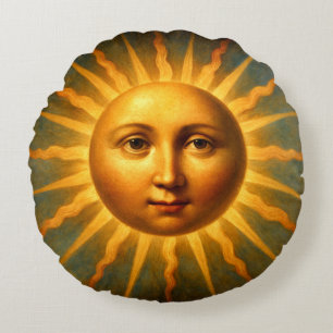 Cojín Redondo Sol Celestial y Cara de Luna Creciente