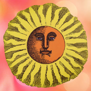 Cojín Redondo Sol Hippie Feliz Sonriente Amarillo Celestial Vint