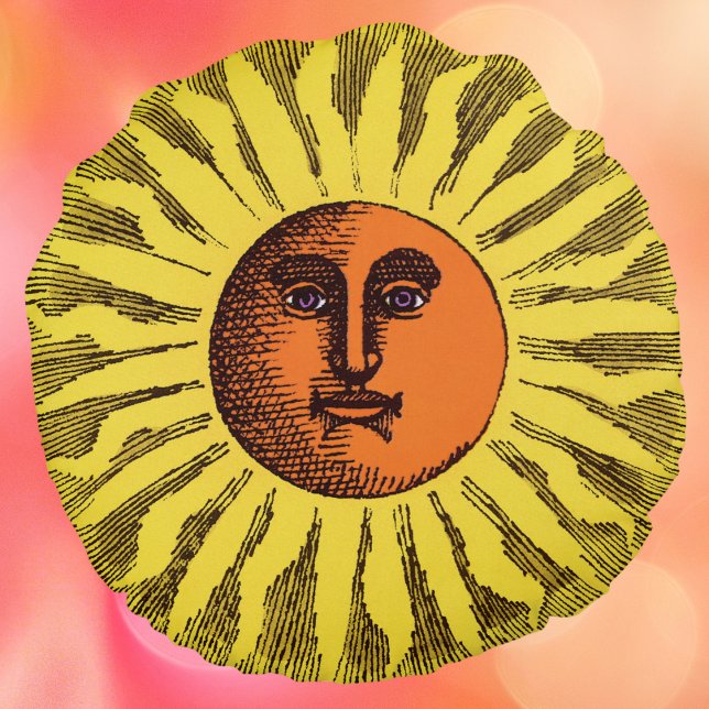 Cojín Redondo Sol Hippie Feliz Sonriente Amarillo Celestial Vint (Subido por el creador)