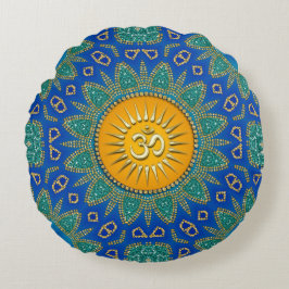 Cojín Redondo Sol Royal Azul Teal OM Meditación Oriental