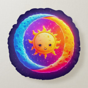 Cojín Redondo Sol y Luna en Armonía Estelar Caprichosa