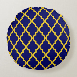Cojín Redondo Sol zafiro: azul y amarillo boho elegancia marroqu