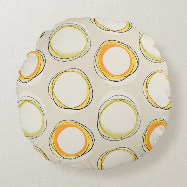 Cojín Redondo Solar Eclipse Mid-Century Modern - Black lines (Anverso)