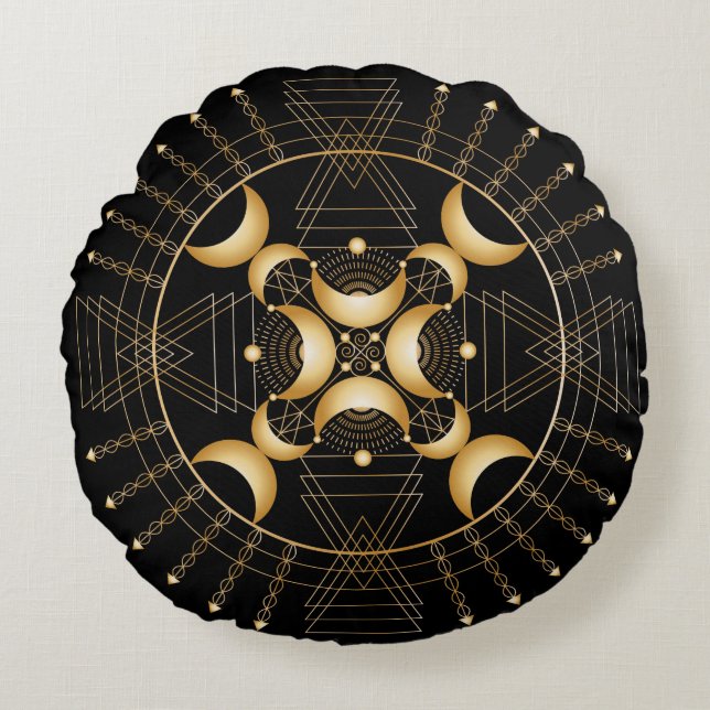 Cojín Redondo Solar Plexus Chakra Shadow Mandala Round Pillow (Anverso)