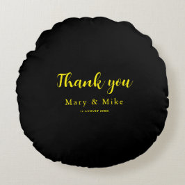 Cojín Redondo Solid Black Round Pillow with Thank You Text