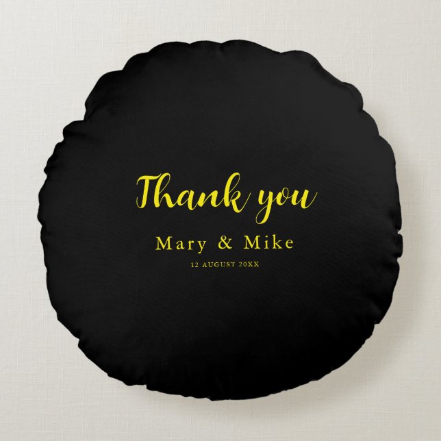 Cojín Redondo Solid Black Round Pillow with Thank You Text (Anverso)