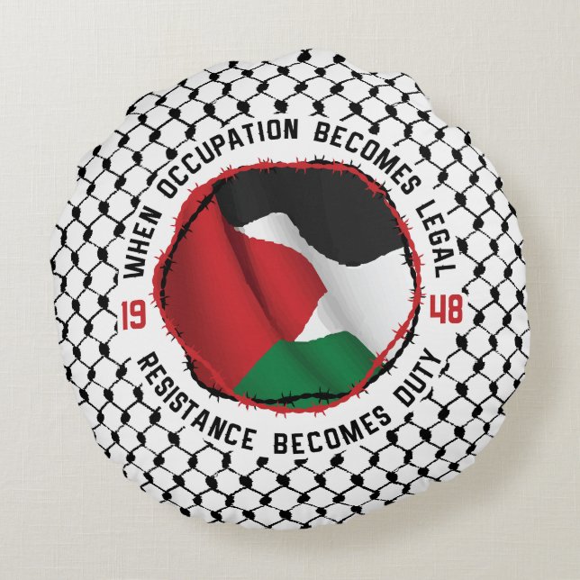 Cojín Redondo Solidaridad palestina Resistencia palestina Kufiya (Reverso)
