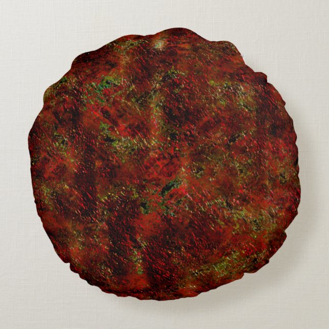 Cojín Redondo Sólido rojo sobre gris áspero (Reverso)