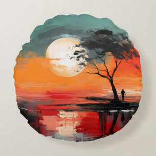Cojín Redondo Solo junto al lago – Soledad al atardecer