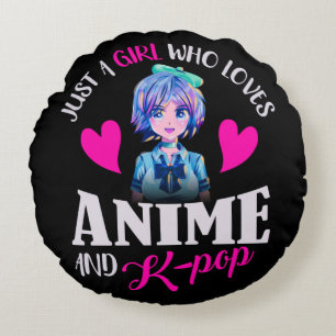 Cojín Redondo Solo una chica que ama el anime y el K-Pop    