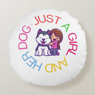 Cojín Redondo Sólo Una Chica Y Su Perro
