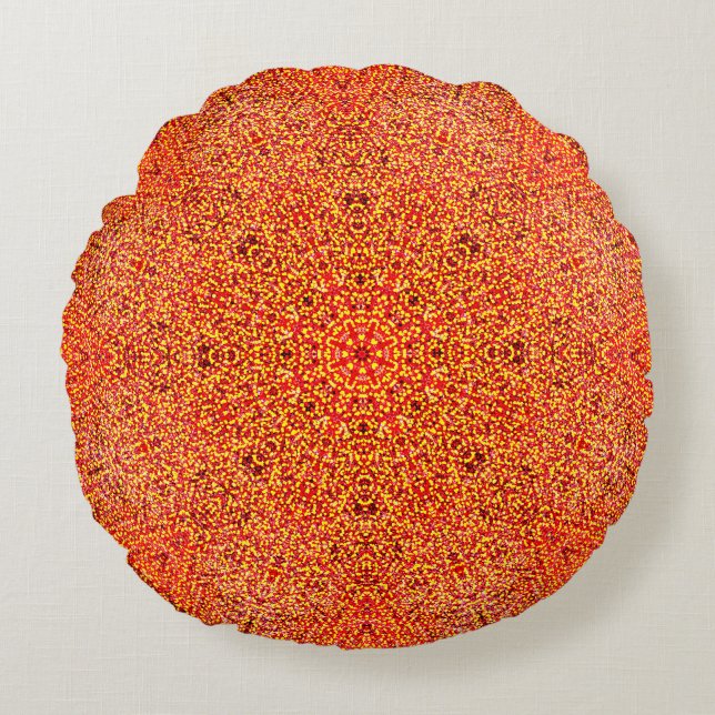 Cojín Redondo Sombras del Naranja Mandala (Anverso)