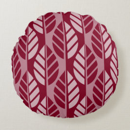 Cojín Redondo Sombras del patrón de hojas estilizadas rojas