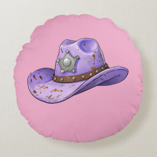 Cojín Redondo Sombrero de vaquera morado claro - Fondo rosa