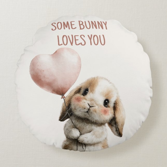 Cojín Redondo Some Bunny Loves You with Heart Balloon (Anverso)
