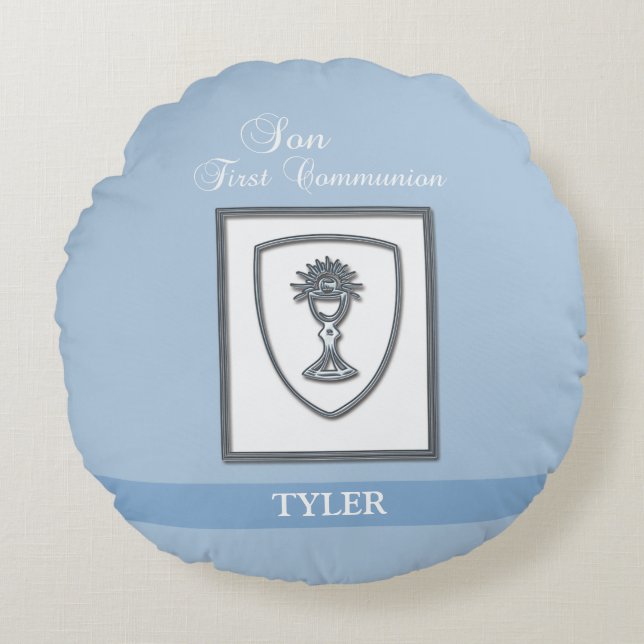 Cojín Redondo Son, primer cáliz plateado de la comunión (Anverso)