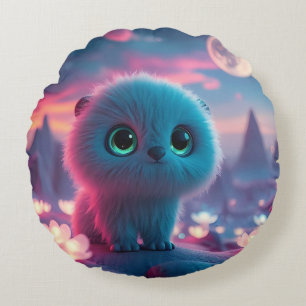 Cojín Redondo Soñador Gato Cósmico Paisaje Nocturno de Fantasía 