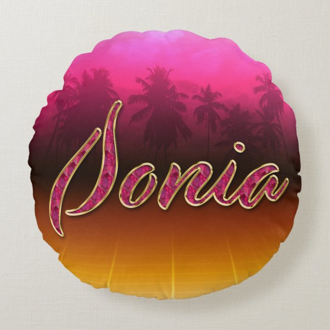 Cojín Redondo Sonia Vorname Name golden pink Kissen (Anverso)