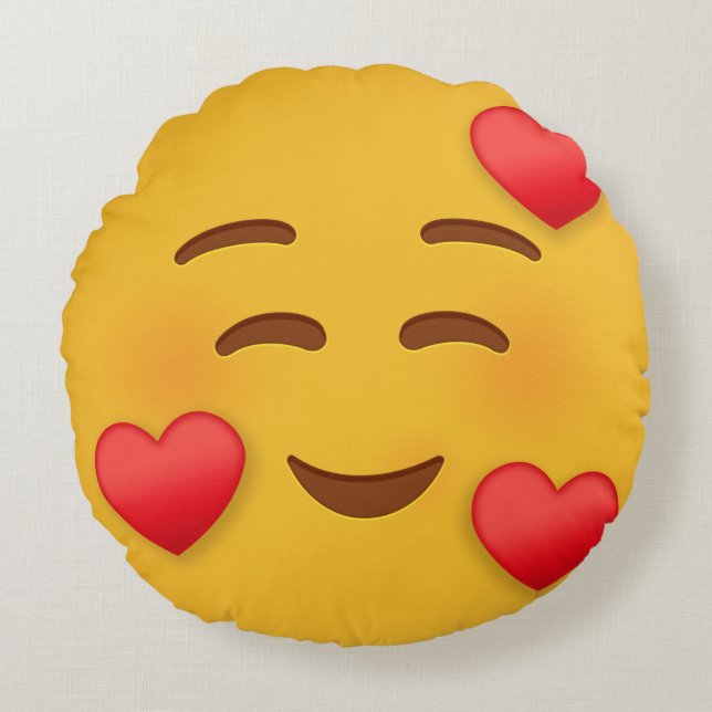 Cojín Redondo Sonreir Emoji con corazones (Anverso)