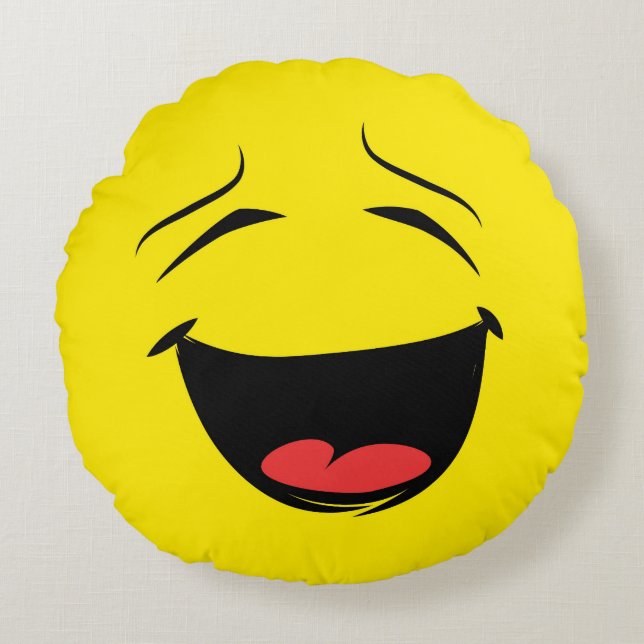 Cojín Redondo Sonriente Emoji de cara feliz (Anverso)