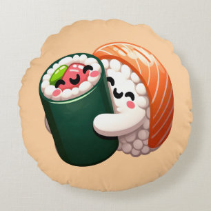 Cojín Redondo Sonriente Sushi Abrazo de arte para los amantes de