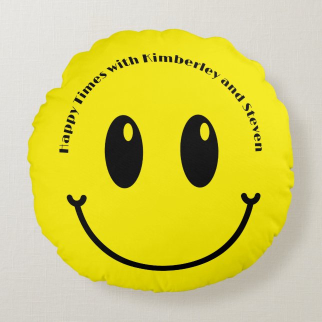 Cojín Redondo Sonrisa Feliz Pareja Valentine Cara Sonriente (Anverso)