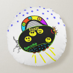 Cojín Redondo Sonrisa Peace Black Spaceship Stars Kids