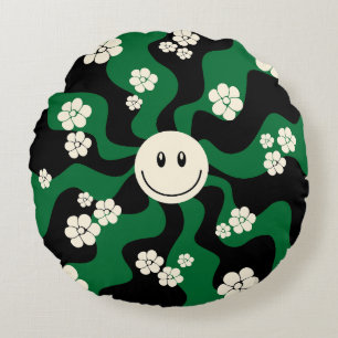 Cojín Redondo Sonrisa - Verde, Crema y Negro