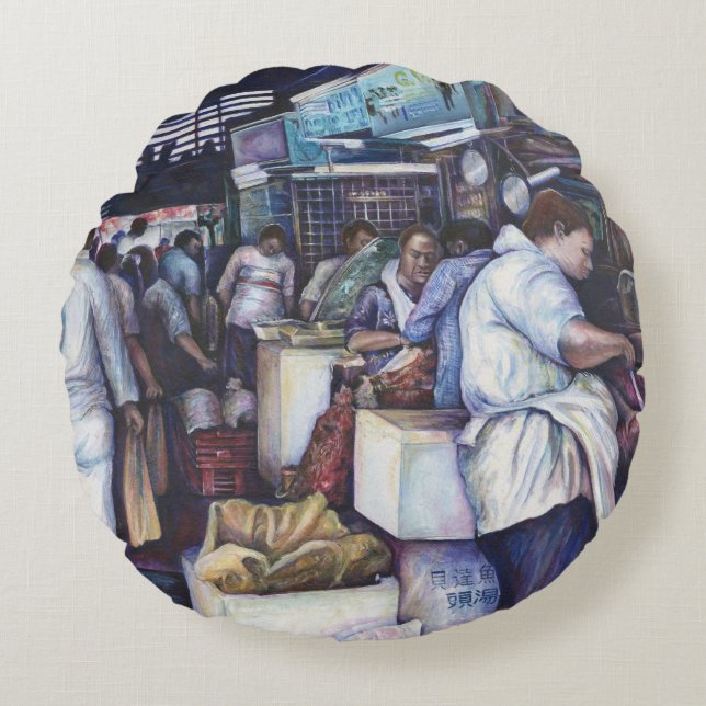 Cojín Redondo Sopa De Cabeza De Pescado, Singapur (Anverso)