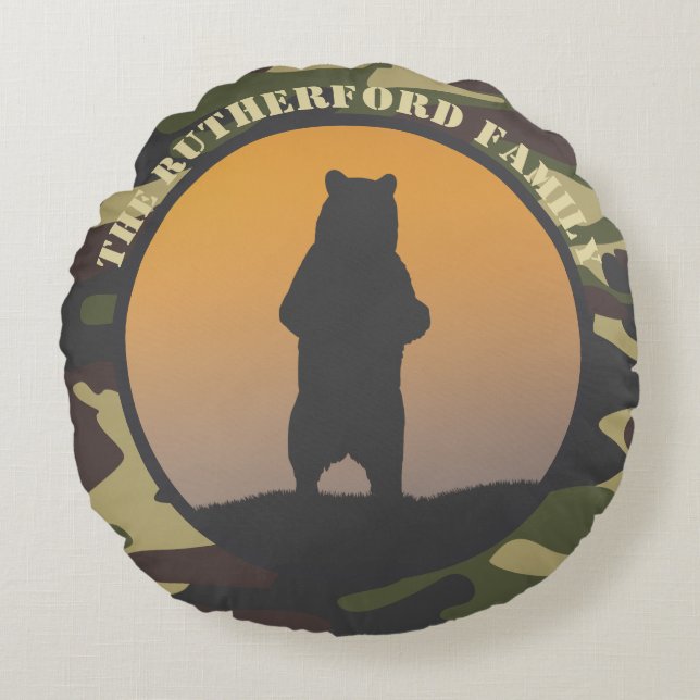 Cojín Redondo Soporte de oso y camo (Anverso)