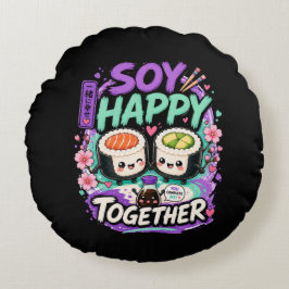 Cojín Redondo Soy Feliz Juntos – Lindo Pareja de Sushi Kawaii