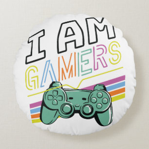 Cojín Redondo Soy Jugadores - Diseño Retro Neon Gaming
