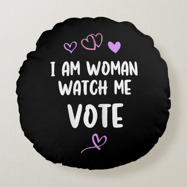 Cojín Redondo Soy mujer, mírame votar (Anverso)