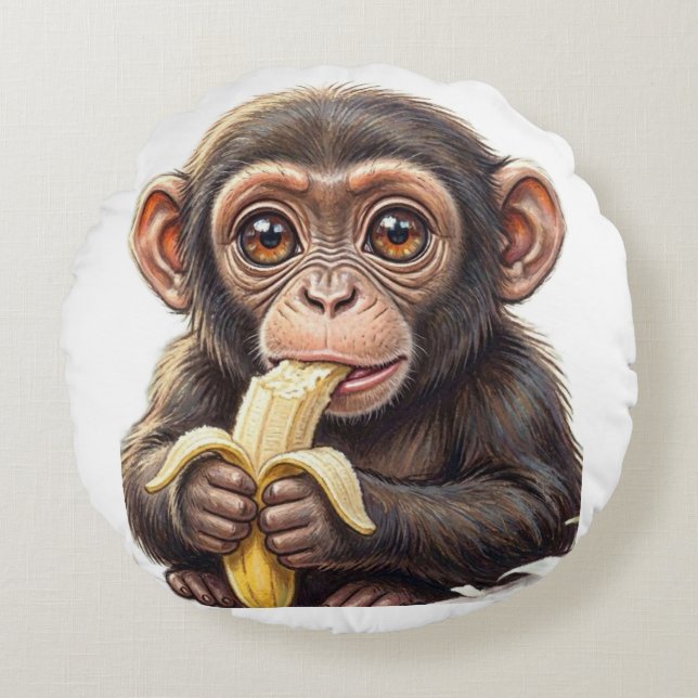 Cojín Redondo ¡Soy un chimpancé travieso! (Anverso)