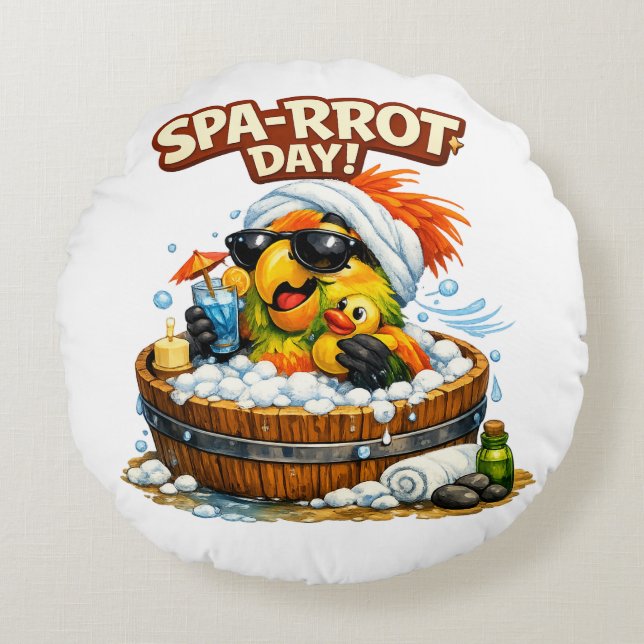 Cojín Redondo Spa-rrrot Day Funny Parrot Spa Relax Design (Anverso)