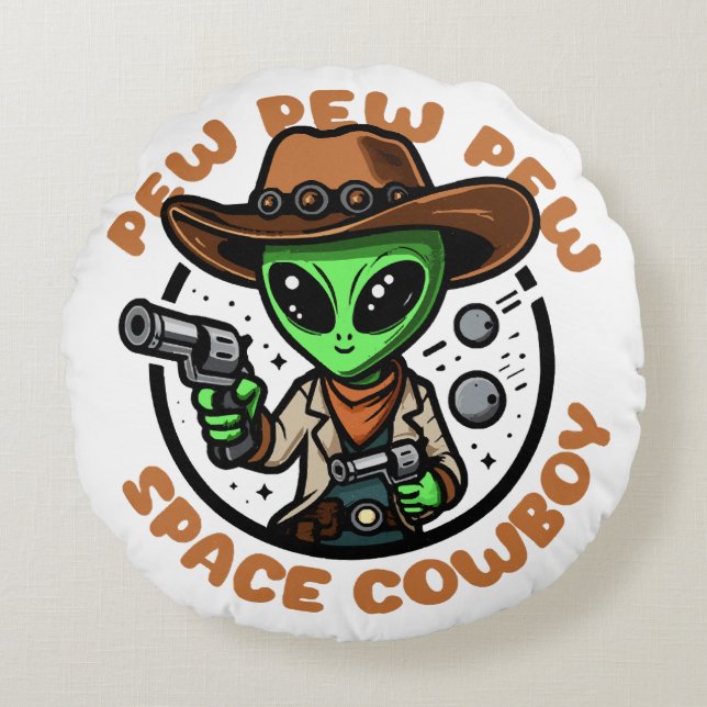 Cojín Redondo Space Cowboy Funny Alien (Anverso)