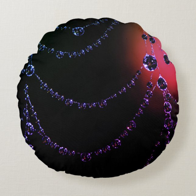 Cojín Redondo Spiderweb joyas púrpura rosa negro (Anverso)