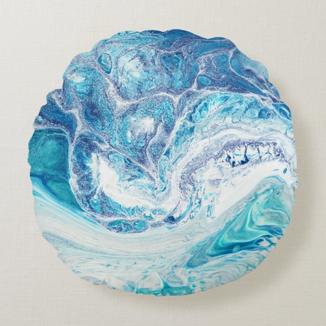 Cojín Redondo Splash de color: fondo abstracto acrílico (Anverso)