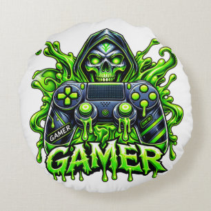 Cojín Redondo Spooky Gaming – Controlador Fantasma de Jugador de