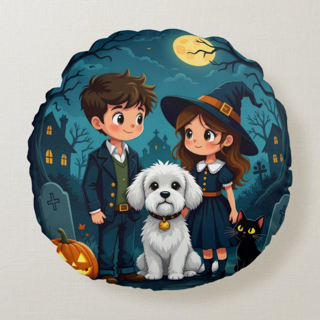 Cojín Redondo Spooky Halloween Throw Pillow (Anverso)