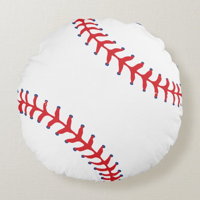 Cojín Redondo Sporty-Baseball Classic Red & White Sports Themed (Anverso)