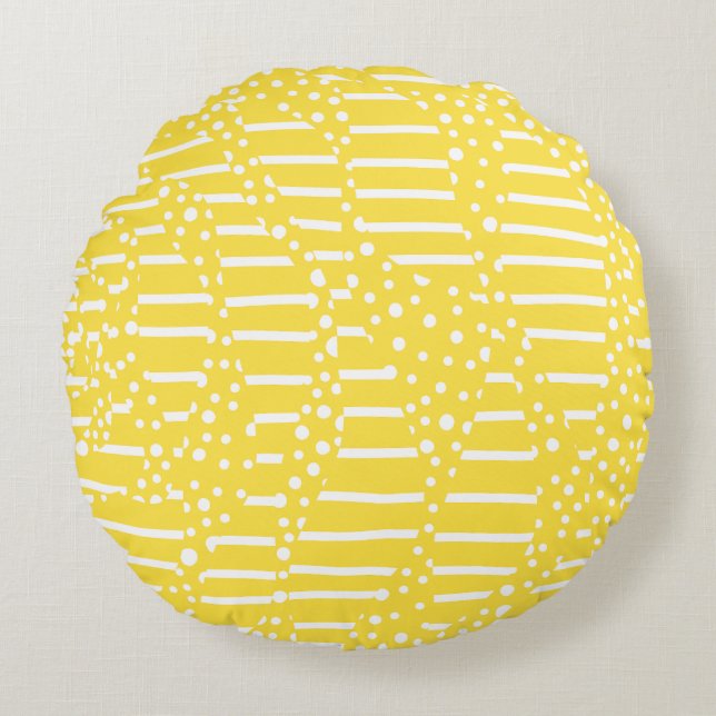 Cojín Redondo Spots and Stripes 2 - Amarillo limón y blanco (Anverso)