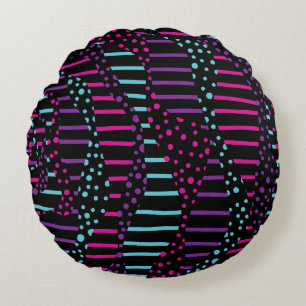 Cojín Redondo Spots and Stripes 2 - Pink, Purple, Blue y Black