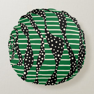 Cojín Redondo Spots and Stripes 2 - Verde, crema y negro