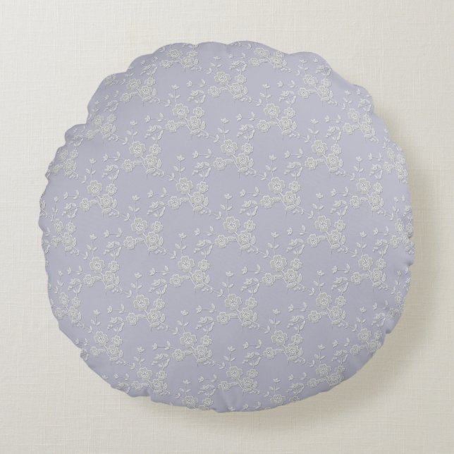 Cojín Redondo Spray floral-S1-púrpura-blanco-16in ROUND PILLOW (Anverso)